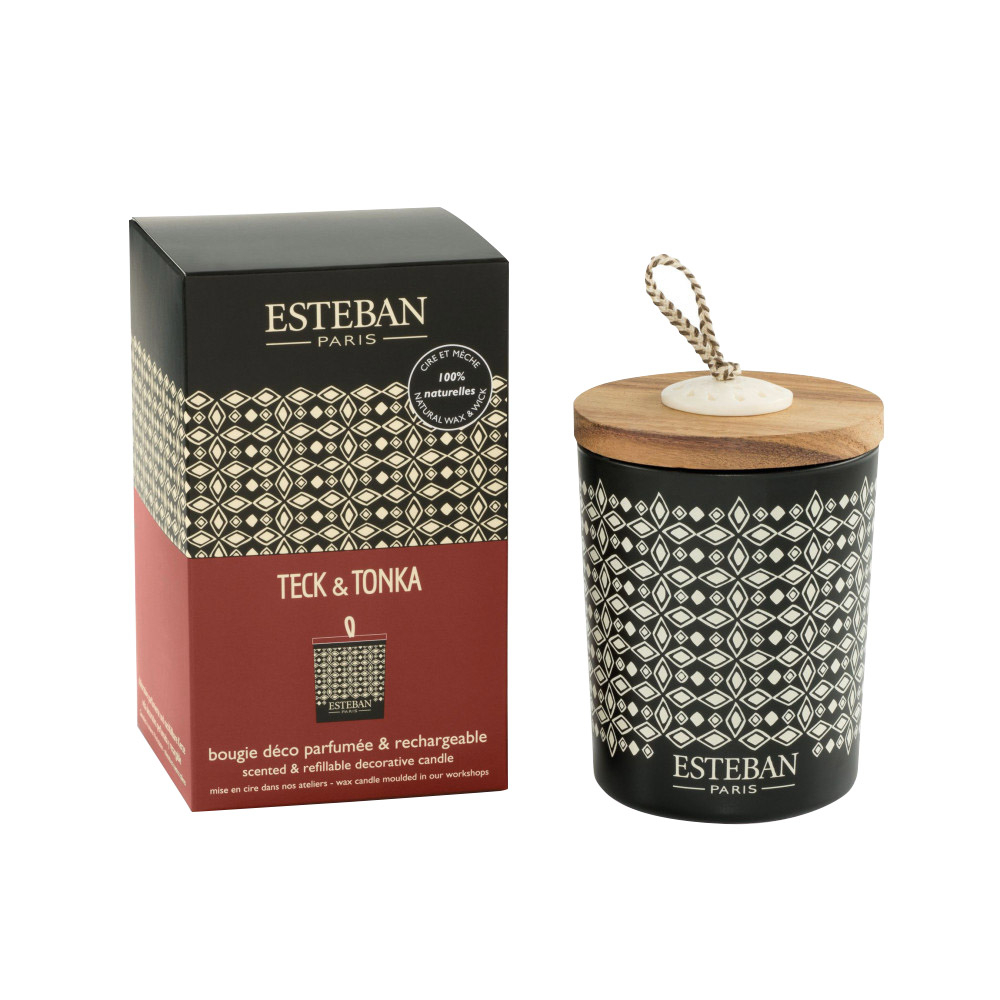 BOUGIE PARFUMEE RECHARGEABLE TECK ET TONKA-Esteban